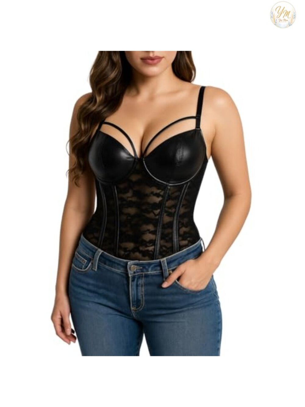 Steampunk Gothic Lace Corset Bustier Faux Leather Lingerie